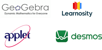 Logos for: GeoGebra, Learnosity, Applet, desmos