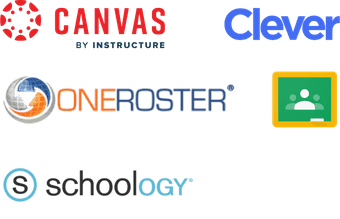 Logos for: Canvas By Instructure, Clever, One Roster, Google Classroom and Schoology